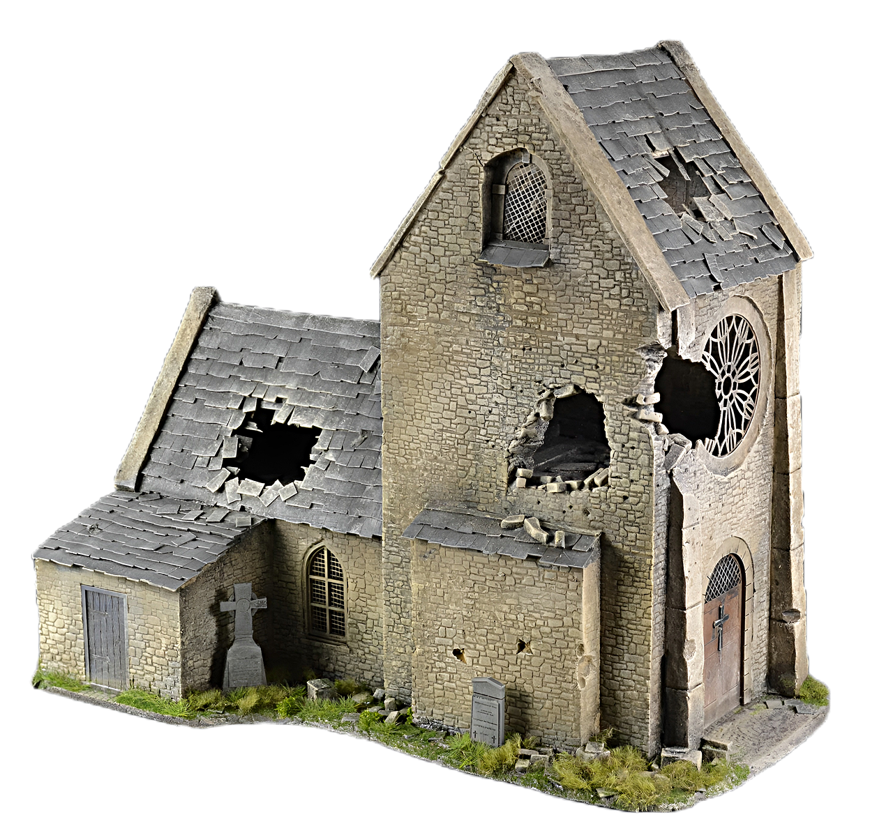 isolated, transparent, building, architecture, damaged, abandoned, scale, scene